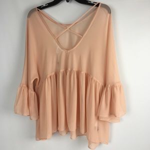 BCBGeneration Sheer Top Criss Cross Back Size L